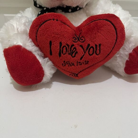 Burton & Burton White Bear 8" Plush Holding Red Heart I Love You John 15:12 - Picture 2 of 10